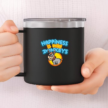 Discover Happiness Is Mini Donkeys Rancher Farmer Miniature Donkey 14oz Stainless Steel Tumblers