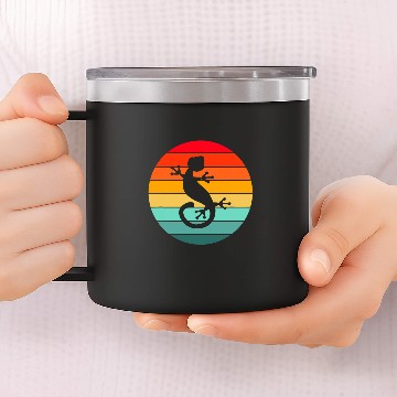 Discover Gecko Pet Silhouette Sunset Circle 14oz Stainless Steel Tumblers