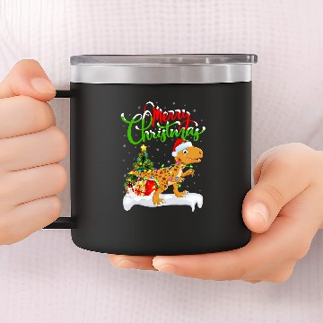 Discover Dinosaur Pet Lover xmass Lighting Santa Tyrannosaurus Christmas 14oz Stainless Steel Tumblers