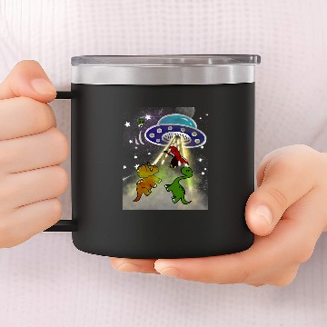 Discover Dinosaur Pet TRex Stegosaurus Abducted by Alien Spaceship 14oz Stainless Steel Tumblers
