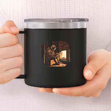 Discover Book Fun Astronaut Reading By Fireplace In A Cabin Weird SciFi Funny Zip 14oz Stainless Steel Tumblers