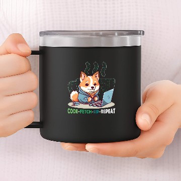 Discover Shiba Inu Pet Code Fetch Sip Repeat Coffee Binary Shiba Inu Programmer 14oz Stainless Steel Tumblers