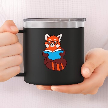 Discover Book Fun Red Panda Sleeping Reading Book Red Panda 14oz Stainless Steel Tumblers