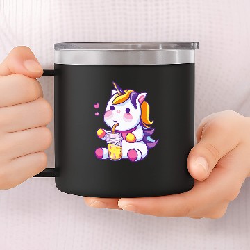 Discover Unicorn Pet Drinking Boba Tea Bubble Tea Cute Baseball Tees 14oz Stainless Steel Tumblers