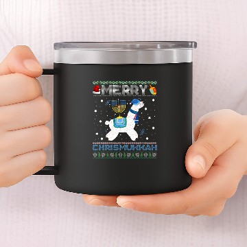 Discover Llama Pet Ugly xmass Sweater Merry Chrismukkah Cute Llama In Santa Hat 9 14oz Stainless Steel Tumblers