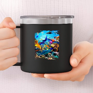 Discover Dolphin Pet Ocean Dolphin Shark Turtle Coral Sea Fish Orca Whale Reef 14oz Stainless Steel Tumblers