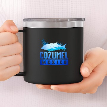 Discover Shark Pet COZUMEL MEXICO Shark Caribbean Beach Vacation Trip Vintage 7 Baseball Tees 14oz Stainless Steel Tumblers