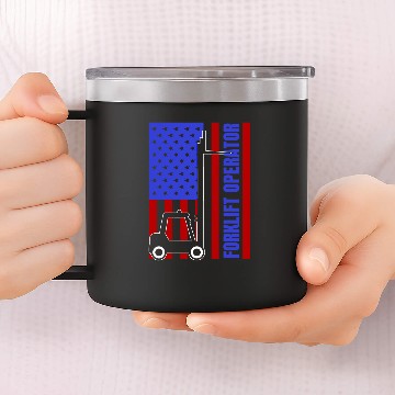 Discover Forklift Fun Driver Certified Operator American Flag Patriotic 14oz Stainless Steel Tumblers