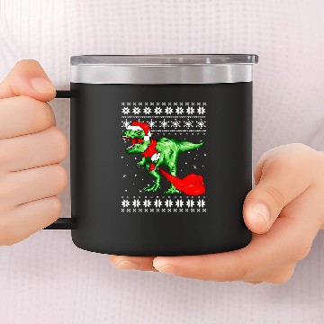 Discover Dinosaur Pet with Santa Hat Ugly Christmas Pajamas Sweater T Rex 14oz Stainless Steel Tumblers