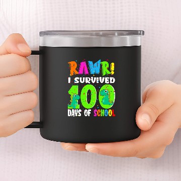 Discover Dinosaur Pet Rawr I Survived 100 Days Of School Funny Trex Dinosaur Kids 14oz Stainless Steel Tumblers