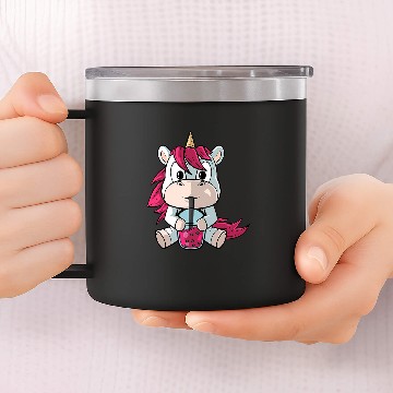 Discover Unicorn Pet loves bubble tea Baseball Tees 14oz Stainless Steel Tumblers