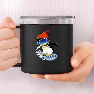 Discover Penguin Pet Snowboarding Surfer Winter Hat 14oz Stainless Steel Tumblers
