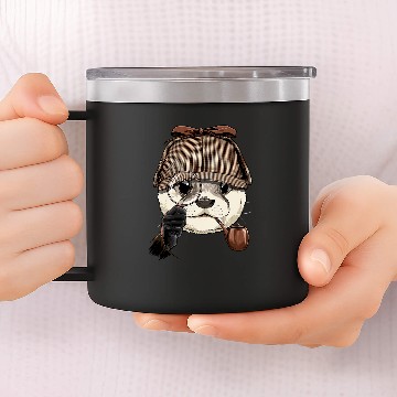 Discover Otter Pet Otters Detective Sea Otter Spy Investigator Animal 14oz Stainless Steel Tumblers