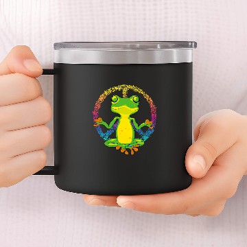Discover Frog Pet Peace Sign Yoga Frogs Cool Peace Frog Tie Dye 14oz Stainless Steel Tumblers