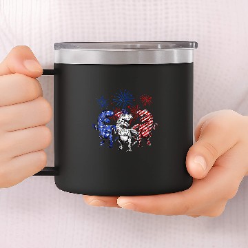 Discover Dinosaur Pet Red White Blue T rexs Dinosaur Firework 4th Of July Patriotic 14oz Stainless Steel Tumblers