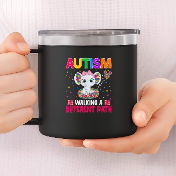 Discover Autism Puzzle Walking a Different Path Support Autism Warriors Baseball Tees 14oz Stainless Steel Tumblers