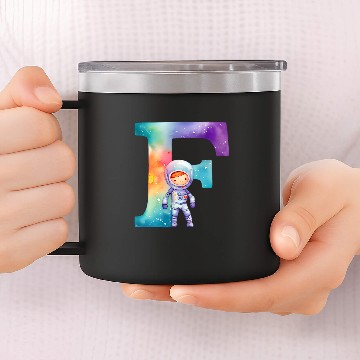 Discover Space Astronaut Letter F Name Monogram Initial Galaxy Planet 14oz Stainless Steel Tumblers