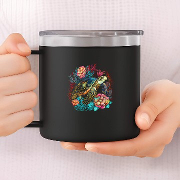 Discover Turtle Pet Tortoise Waterturtle Ocean Natural Environment 14oz Stainless Steel Tumblers