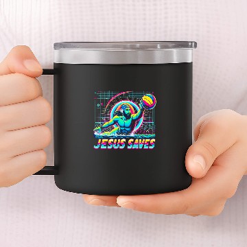 Discover 80s Vaporwave Jesus Saves Water Polo Baseball Tees 14oz Stainless Steel Tumblers