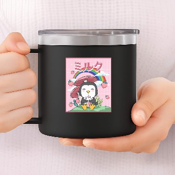 Discover Penguin Pet Cottagecore Aesthetic Kawaii Penguin Strawberry Milk 14oz Stainless Steel Tumblers