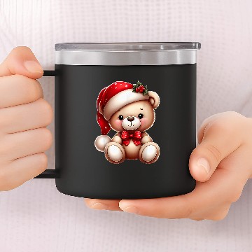 Discover Bear Pet Merry Christmas Cute Teddy Bear Santa Hat Papillon Bow Tie 14oz Stainless Steel Tumblers
