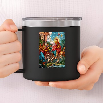 Discover Lion Pet Goddess Riding a Lion Hindu Vedic Religious Mythology Zip 14oz Stainless Steel Tumblers