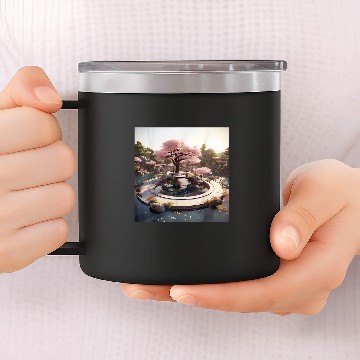 Discover Cherry Blossom Rhapsody Circular Oasis Reflective Serenity 14oz Stainless Steel Tumblers