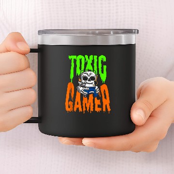 Discover Funny Halloween Deadass Toxic Gamer Gaming Controller Skull 14oz Stainless Steel Tumblers