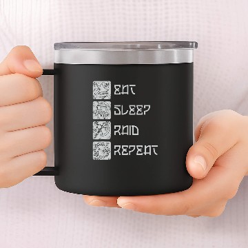 Discover Eat Sleep Raid Repeat Funny Viking Gaming MMORPG RPG Lover 14oz Stainless Steel Tumblers
