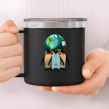 Discover Penguin Pet Earth Globe Environment Black Green Blue Orange Top Zip 14oz Stainless Steel Tumblers