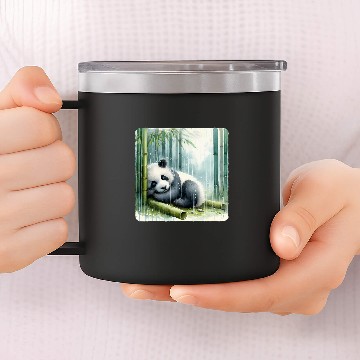 Discover Panda Pet Sleeping Under Bamboo While Gentle Rain Sleep Serene 14oz Stainless Steel Tumblers