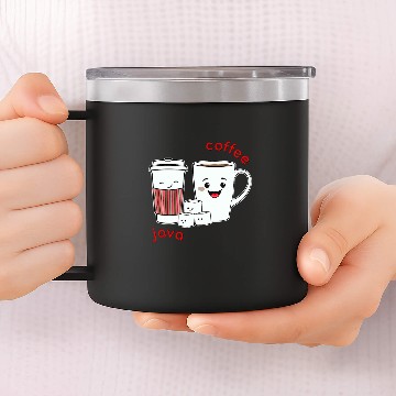 Discover Coffee Fun Parallel Coffee Cups His and Hers Coffee Java Art 14oz Stainless Steel Tumblers