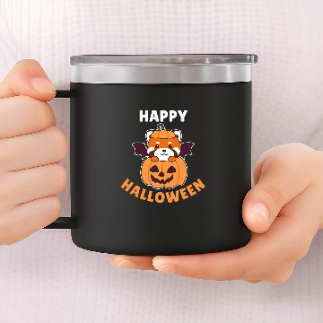Discover Panda Pet Red Panda Happy Halloween Pumpkin Bat Red Panda 14oz Stainless Steel Tumblers