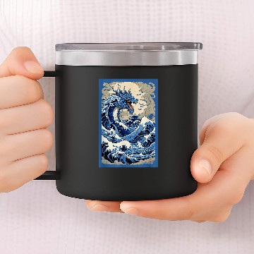 Discover Dragon Pet Chinese Dragon Hokusai Great Wave Off Kanagawa Japanese Art 14oz Stainless Steel Tumblers