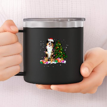 Discover Australian Shepherd Christmas Tree Light Aussie xmass Dog 14oz Stainless Steel Tumblers