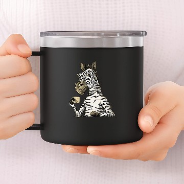 Discover Coffee Fun bored zebra drinking coffee 14oz Stainless Steel Tumblers