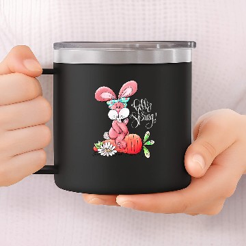 Discover Hello Spring Easter Bunny Rabbit Messy Bun Carrot Easter Day 14oz Stainless Steel Tumblers