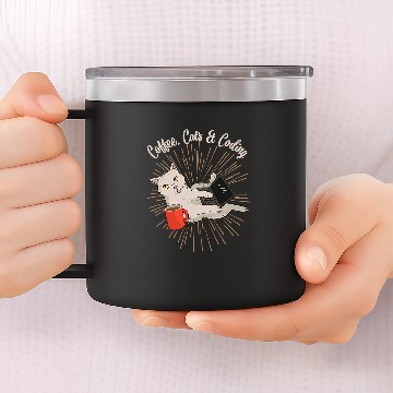 Discover Coffee Fun Coding Cats and Coffee Software Developer 14oz Stainless Steel Tumblers