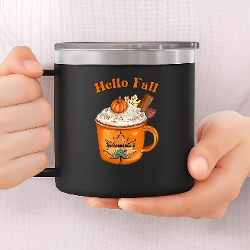 Discover Cute Fall Hello Fall Pumpkin Spice Fall Leaves Outdoors 14oz Stainless Steel Tumblers