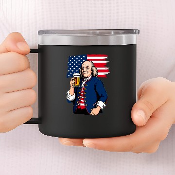 Discover Beer Fun Boozing Benjamin Franklin With Beer Mug 4th July Funny Baseball Tees 14oz Stainless Steel Tumblers