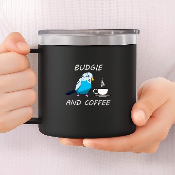 Discover Coffee Fun Budgie and Coffee Cute Budgerigar Caffeine Baseball Tees 14oz Stainless Steel Tumblers
