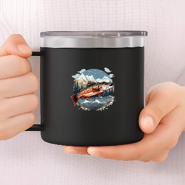 Discover Fisherman American US Flag With Fly Fishing Brook Trout Fish 18 Baseball Tees 14oz Stainless Steel Tumblers