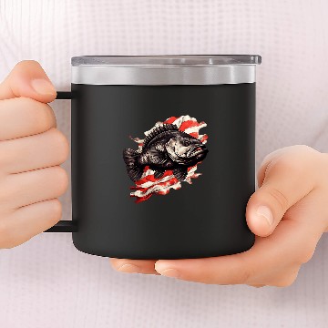 Discover Fisherman American US Flag With Fishing Black Bass Fish 2 Baseball Tees 14oz Stainless Steel Tumblers