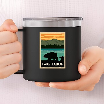 Discover Bear Pet Retro Lake Tahoe californias Outdoor Bear Silhouette Gifts Baseball Tees 14oz Stainless Steel Tumblers