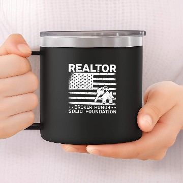 Discover Realtor Broker Humor Solid Foundation US Flag Real Estate 14oz Stainless Steel Tumblers