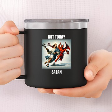 Discover Jesus vs Satan Playing Lacrosse Not Today Satan 14oz Stainless Steel Tumblers