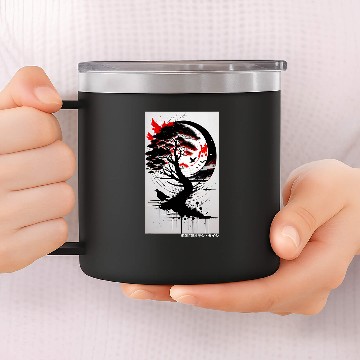 Discover Japanese Tree Red Moon With Birds Flying in background Graph 14oz Stainless Steel Tumblers