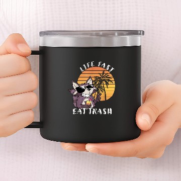Discover Raccoon Pet Life Fast Eat Trash Raccoon Trash Panda Retro Sunset 3 14oz Stainless Steel Tumblers