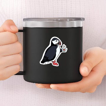 Discover Coffee Fun Puffin Drinking Coffee Baseball Tees 14oz Stainless Steel Tumblers