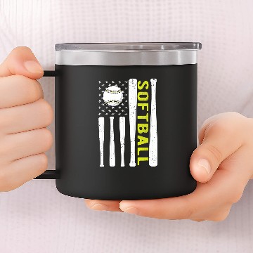 Discover American Flag Softball Team vintages USA 14oz Stainless Steel Tumblers